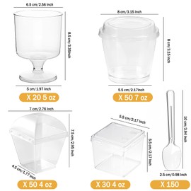 430 Pack Mini Dessert Cups with Lids and Spoons, Shooters Cups for Party, 4 oz, 5 oz 7 oz Clear Yogurt Parfait Cups for Pudding, Fruit, Mousse, Party Catering, Snacks & Appetizers