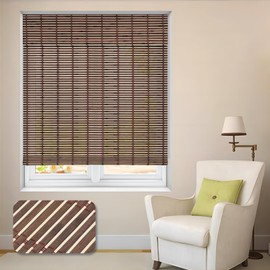 LUCKUP Cordless Bamboo Roman Shades, Roll Up Bamboo Blinds for Indoor Windows, Light Filtering UV Protection Natural Bamboo Shades, Easy to Install for Home&Office, 28" W x 64" L, Brown
