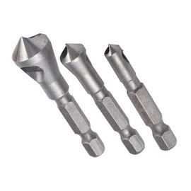 Countersink Deburring Drill Bit Set, 3 Pcs 90 Degree Countersink Drill Bit Set with 1/4 Inch Hex Shank, Countersink Chamfer Tool for DIY Wood Plastic