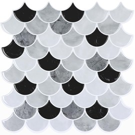 CHIHUT 6 Sheets Fish Scale Peel and Stick Backsplash Tile Vinyl Self Adhesive Stick on Backsplash Tiles for Kitchen 12''x12'' 3D Removable Waterproof Peel and Stick Wall Tiles Sticker for Bathroom