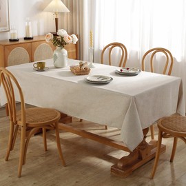 Rectangle Waterproof Tablecloth - 55 x 120 Inch Wipeable Anti-Shrink Soft Burlap Table Cloth, Beige Washable Decorative Farmhouse Linens Table Cover for Kitchen, Dining, Parties and Outdoor Use