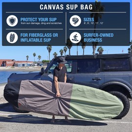 Ho Stevie! Canvas SUP Bag Cover - Durable Canvas Protective Bag for Stand Up Paddle Boards [CHOOSE 8’, 9’, 10’, 11’, 12’] (Black/Gray/Green, 10'0")