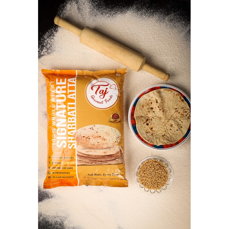 TAJ Signature Sharbati Atta, 10lbs, (Chakki Atta - Stone Ground)