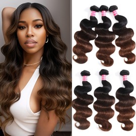 UNICE Chestnut Brown Ombre Body Wave Human Hair Weave 3 Bundles 18 20 22 inch Brazilian Remy Human Hair Wavy Sew in Human Hair Extensions