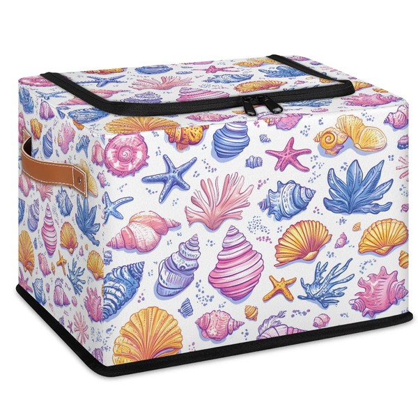 MARYHFENVA Ocean Starfish And Seashells Storage Bins with Zipper Lid