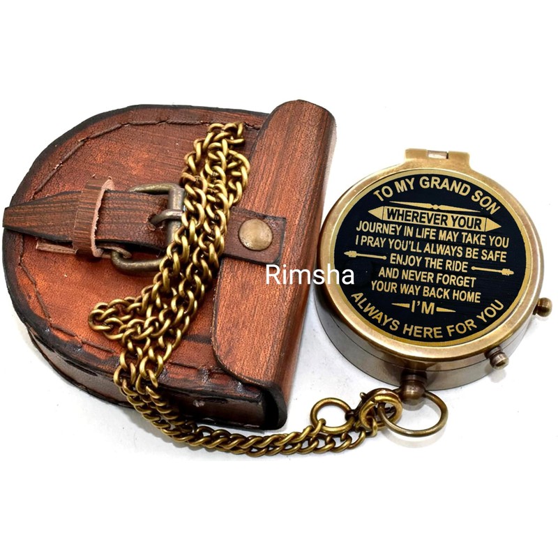 Rimsha Brass Compass Gift for Grandson Engraved Quote, Memory Present