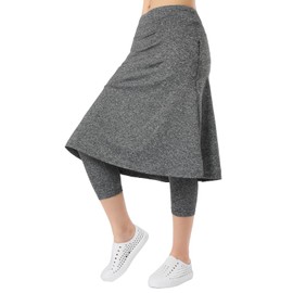 Women Knee Length Skirts with Leggings,Skirted Leggings Skorts Capris for Women Golf Swimmg Skorts Legging with Zipper Pockets(Grey Charcoal XS)