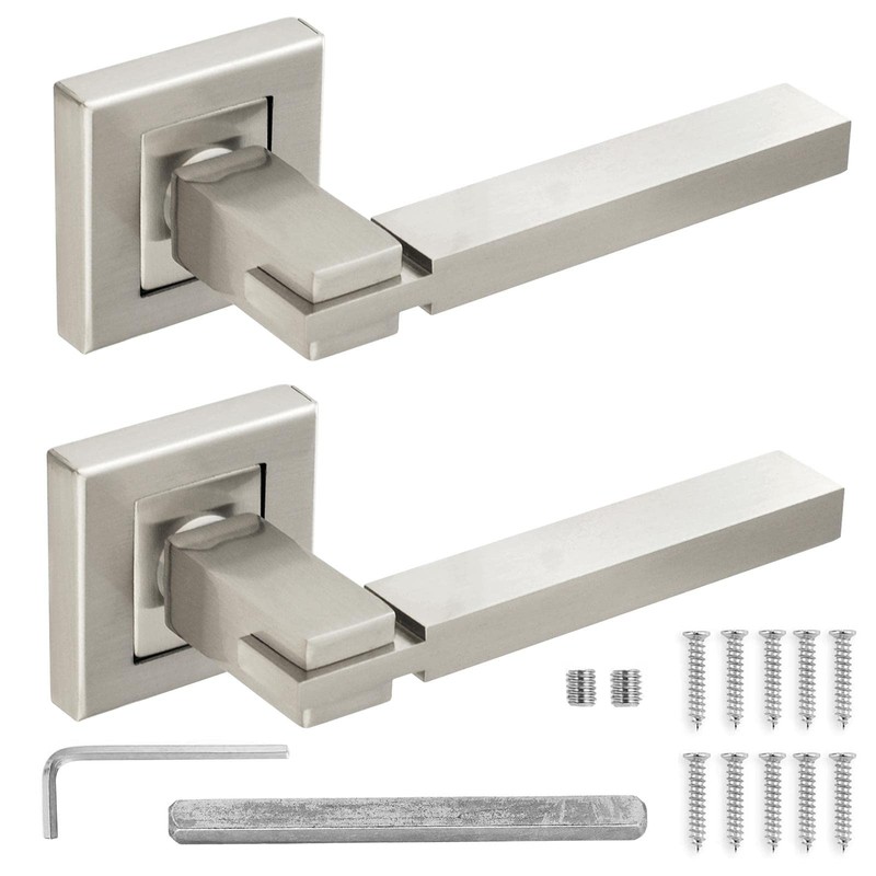 Decoranddecor Alloy Door Lever Handle Set Black on Square Rose
