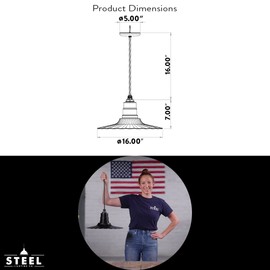 Steel Lighting Co. Eagle Rock Pendant | Ceiling Mounted Light | 16 inch Radial Wave | White Cord | Heavy Duty Steel Retro Farmhouse Style Made in America | Galvanized Exterior/Galvanized Interior