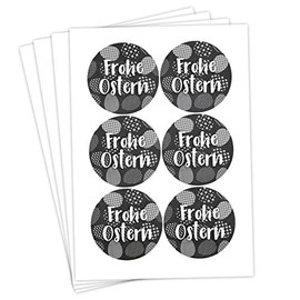 Papierdrachen 24 Easter Stickers for Crafts and Decorating, Happy Easter Motif with Egg Motif, Black/White, Sticker No. 50 - Easter 2021