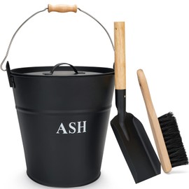 Ash Bucket with Lid, Shovel, and Broom - 3.5-Gallon Metal Ash Can for Fireplaces, Wood Stoves, and Fire Pits