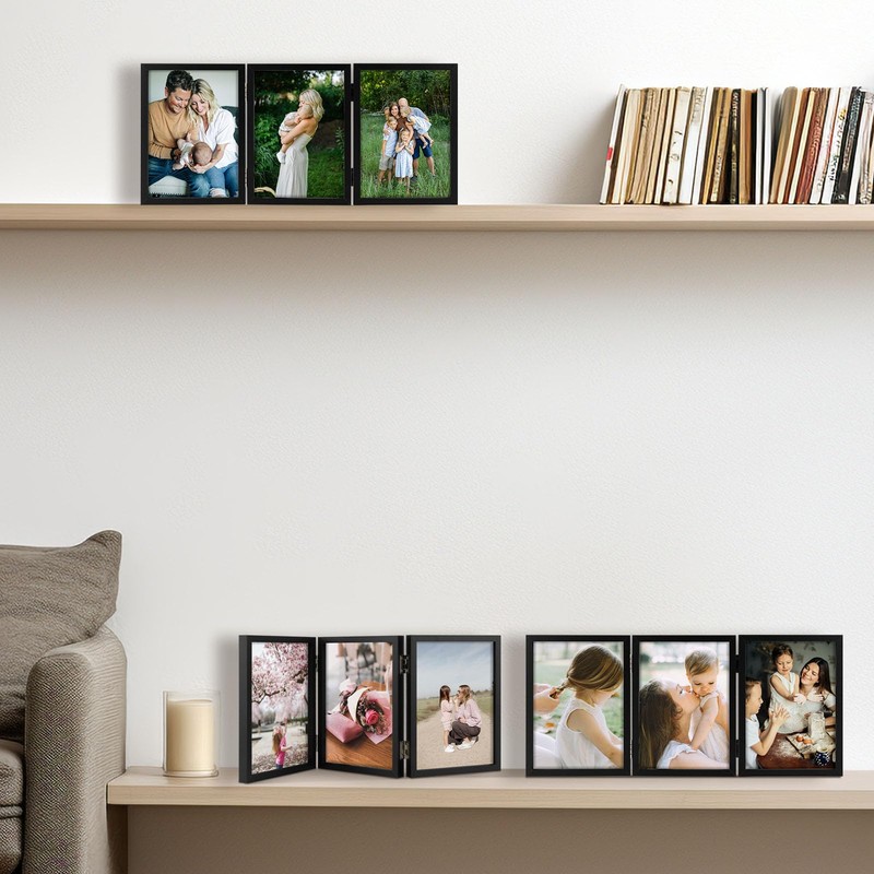 5x7 Triple Hinged Frames, 3 Folding Picture Frame, Stand Vertically
