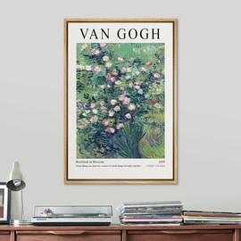 SIGNLEADER Framed Canvas Print Wall Art Rosebush in Blossom Van Gogh Botanical Brushstroke Illustrations Fine Art Traditional Colorful Multicolor for Living Room, Bedroom, Office - 24"x36" Natural