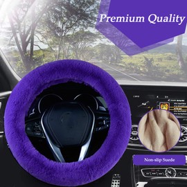LUOYOYY Fluffy Steering Wheel Cover for Women & Girls,Soft Furry Steering Wheel Cover Warm Fuzzy Steering Wheel Cover Non-Slip Universal Fit 15 Inch (Purple)