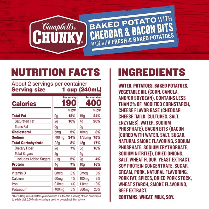 Campbell’s Chunky Soup, Baked Potato with Cheddar and Bacon Bits