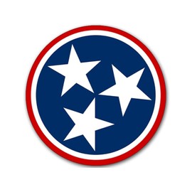 Round Red Tennessee 3 Stars Sticker (Circle Native Love Nashville Flag tn Logo Vinyl Decal (3 inch)