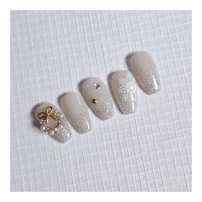 Winter Glow Handmade Nail Tips - Coffin Midi / 윈터글로우