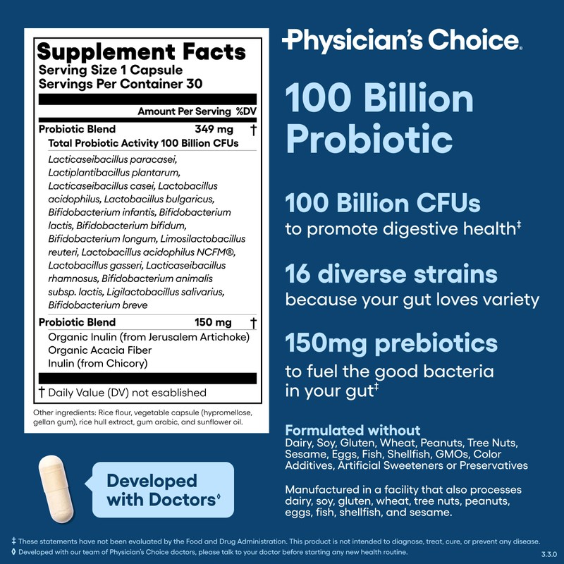 Physician's CHOICE 100 Billion Advanced Probiotic - 16 Strains +