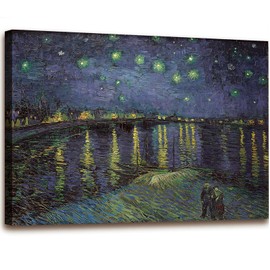 weiyiart Starry Night Over the Rhone by Van Gogh Classic Oil Paintings Reproduction Modern Seascape Giclee Canvas Prints Wall Art Ready to Hang for Living Room Home Decorations24x36