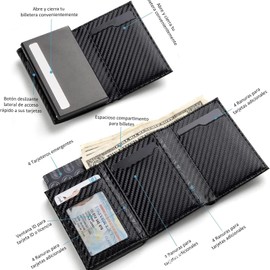 Petyoung Mens Wallets Slim RFID Blocking Carbon Fiber Leather Trifold Wallets, Credit Card Holder for Cards & Notes