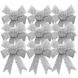 9PCS Luxury Christmas Bows, Snow White Tinsel Glittered Bows for Christmas Tree Decor, Small Size Bows for Xmas and New Year Parties Ornament Size-11cm