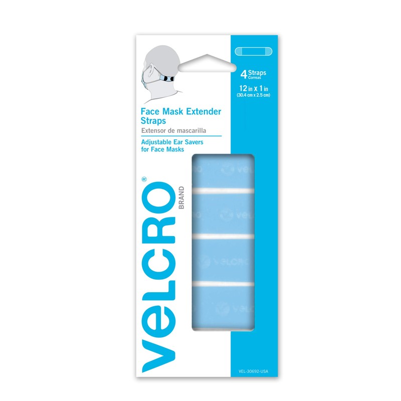 VELCRO Brand Face Mask Extender Straps 4pk Light Blue, 12”
