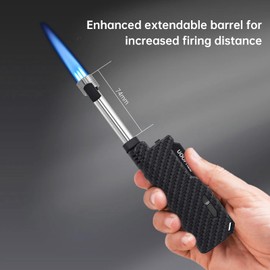 Torch Lighter with Flame Lock, Windproof Butane Lighter Refillable Single Jet Flame, 7.63" Extended Long for Candle, Camping, Grill, BBQ, Fireworks (Butane not Included) Black