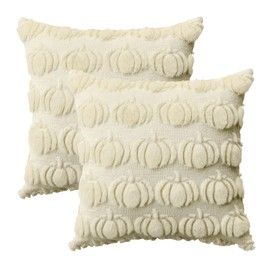 Artoid Mode Soft Artificial Fur Beige Pumpkins Autumn Cushion Covers Set of 2 45 x 45 cm Plush Velvet Decorative Cushion Cover Sofa Bedroom Decoration