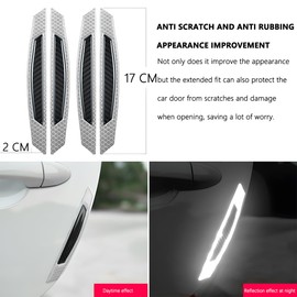 CGEAMDY Pack of 4 Carbon Fibre Car Door Edge Protection, Car Door Edge Protection Sticker, Car Bumper Guard Anti-Scratch Protector Trim Sticker (White & Black)
