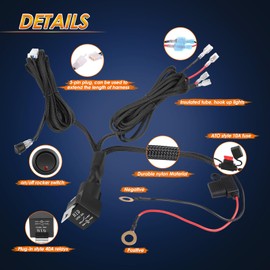Wiring Harness 2 Leads, Roador Rocker Switch 12V 40A Relay Fuse Wiring Kit for LED Light Bars LED Pods Fog Lights Driving Lights Work Lights Wire Kit for Off Road Truck Pickup UTV ATV Boat