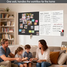 Modular Bulletin Board & Whiteboard Combo - 8 Pack 12x12x0.47In 30% Thicker Self-Adhesive Easy Assembly (4 Cork Board + 4 White Board) with All-in-One for Home Office Organization (White, 8pack)