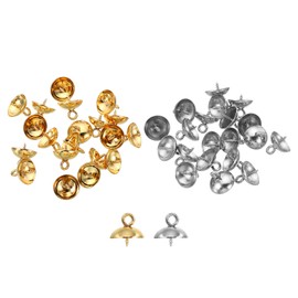 PATIKIL 10mm Cup Pearl Screw Eye Pin Peg Pendant, 40 Pcs Eye Pin Pegs with Cap for Earrings Half Drilled Beads Making, Gold&Silver