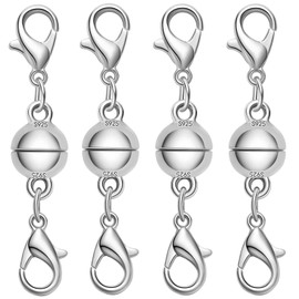 S925 Silver Double Lobster Magnetic Necklace Clasps, Magnetic Necklace Clasps and Closures,Magnetic Jewelry Clasps for Necklaces Extender Bracelet Clasps and Closures (4silvery)