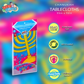 Izzy 'n' Dizzy Hanukkah Tablecloth - Hanukkah Paper Goods - 55" x 92" - 2 Pack
