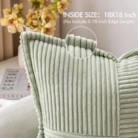 MIULEE Light Green Corduroy Pillow Covers 18x18 Inch with Splicing Set of 2 Super Soft Boho Striped Pillow Covers Broadside Decorative Spring Textured Throw Pillows for Couch Cushion Bed Livingroom