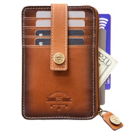 ID Stronghold RFID Mega Mini Wallet Slim Wallet Genuine Leather with Zipper (Antiqued Brown)