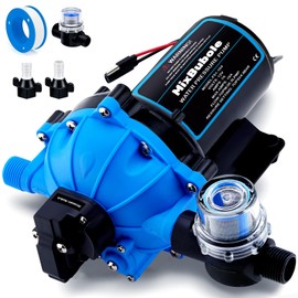 12V DC RV Fresh Water Pump Five Chamber Diaphragm 70PSI 7GPM Upflush to 10FT 250W Water Pump Self Priming Transfer Pump with Heavy Duty Pressure Switch for RV Marine Yacht Caravan Camper