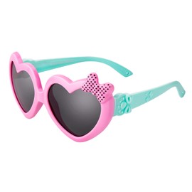 Girls' Polarised Sunglasses for Boys and Girls, Soft Cute Heart-Shaped Sunglasses, Children 2 Years, Polarised, 100% UV400 Protection (Pink&Green)