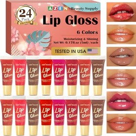 AZEN Juego de 24 unidades de brillo labial, aceite labial color para labios secos y agrietados hidratante y nutritivo con vitamina E