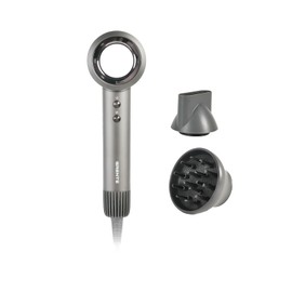 Grente Bladeless Ionic Hair Dryer, 110,000 RPM Diffuser Hair Dryer, 300M Negative Ion, 3 Heat Settings & 3 Speed, with Concentrator Nozzle and Diffuser for Curly Hair, for Women and Men, Grey