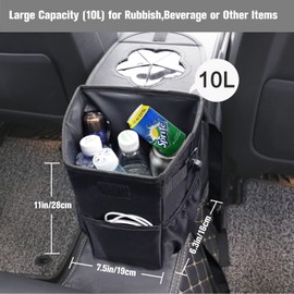 MOSFiATA Car Bin, 10L Car Rubbish Bin with Lid, Foldable and Waterproof Liner, Portable Car Trash Can Oxford Cloth Side Pockets for Headrest or Seats, Car Boot Storage Bag for SUV Truck Minivan Auto