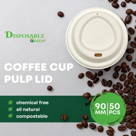 DISPOSABLE GREEN - Cup Lid for NEXTGEN Coffee Cups, Coffee Cup Lids Suitable for Single-Wall Disposable Coffee Cups, Made from Sugar Cane Pulp, Fits 10, 12, & 16 Oz Coffee Cups, 50 Pack