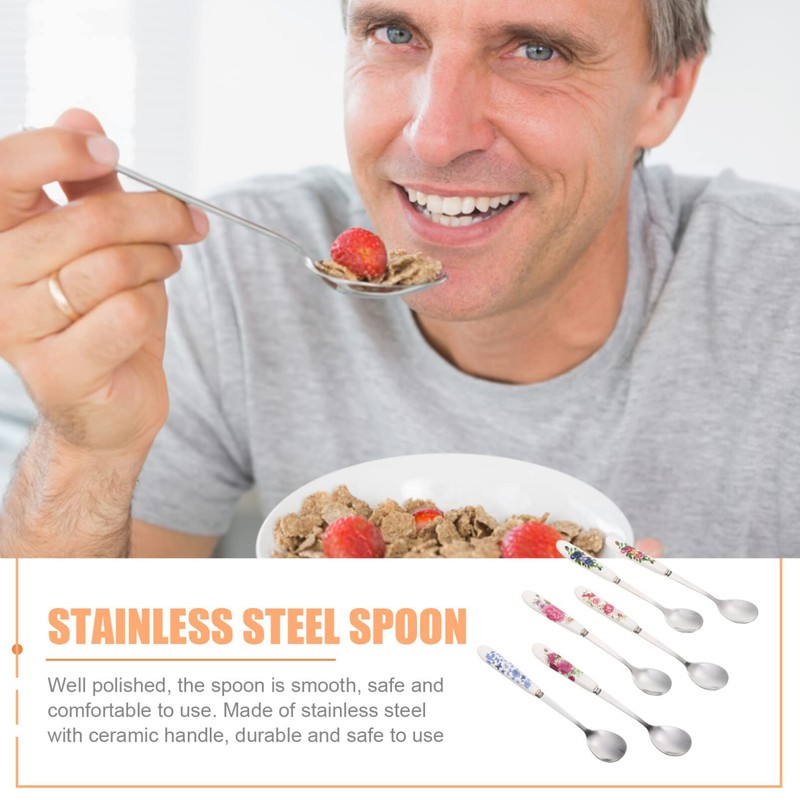Luxshiny Rice Spoon 6pcs Dessert Spoons, Stainless Steel Coffee Stirring