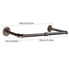 Tanice Wall Clothes Rail, 60 cm Industrial Pipe Clothes Rails, Wall Mounting, Maximum Load 25 kg, Clothes Rack for Living Room, Bedroom, Bronze