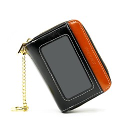 ANDOILT Small Genuine Leather Wallet for Women Men RFID Blocking Identity Safe Double Zipper Accordion Credit Card Holder Keychain Wallets Black