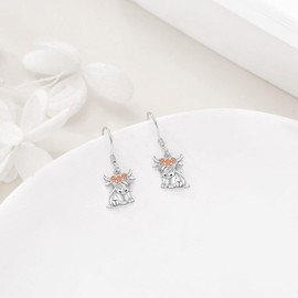 VONALA Animal Earrings 925 Sterling Silver Highland Cow / Dinosaur Drop Dangle Earrings Hypoallergenic Jewellery Birthday Gifts for Women Girls, Sterling Silver, No Gemstone