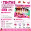 12 Piezas Labial Lip Gloss Tinta Coranea Rojo Brilloso
