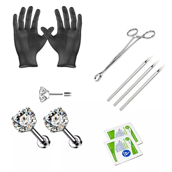 LionGothic Piercing Kit 10 Pc threadless flat Back Titanium jewelry