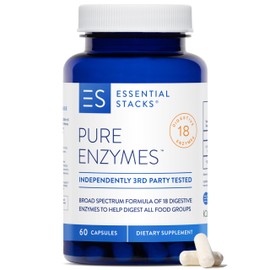 Essential Stacks Pure Digestive Enzymes (Gluten, Dairy & Soy Free) - 18 Enzymes for Digestion incl. Amylase, Lipase & Lactase - Vegetarian & Non-GMO (60 Capsules)
