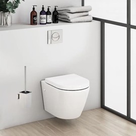 Generic Toilet Brush and Holder Silver Square Wall Mounted Toilet Bowl Brush with Lid Stainless Steel Cleaning Toilet Brush Set for Bathroom